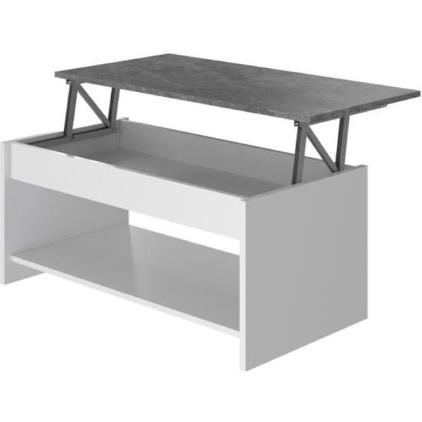 Table basse - Blanc et gris béton - Relevable - L 100 cm x P50 x H44cm - HAPPY