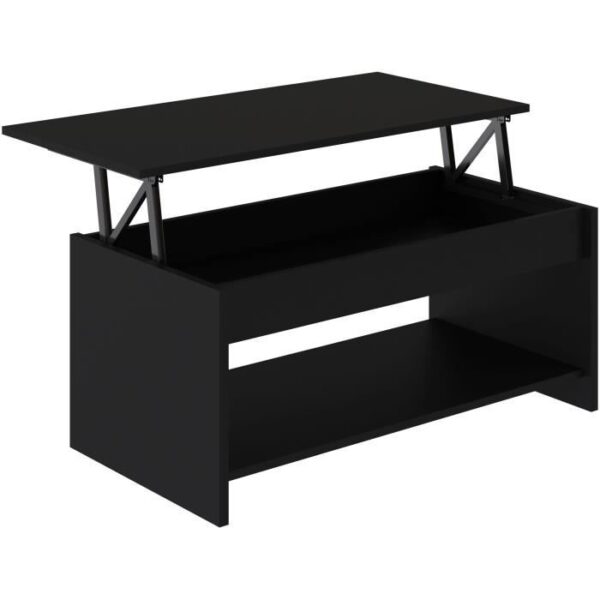 Table basse HAPPY - Mélaminé noir - Plateau relevable - L 100 x P 50 x H 44 cm