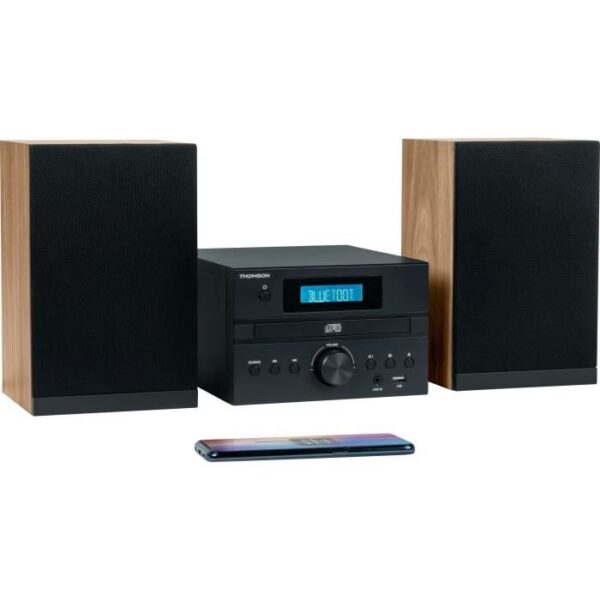 Micro-chaîne Bluetooth - THOMSON - Bois/Noir - Radio FM/CD/MP3/USB