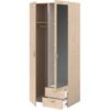 Armoire de chambre - VARIA - Décor chene - 2 portes dont 1 avec miroir - 2 tiroirs - 81 x 51 x 185 cm - PARISOT – Image 5