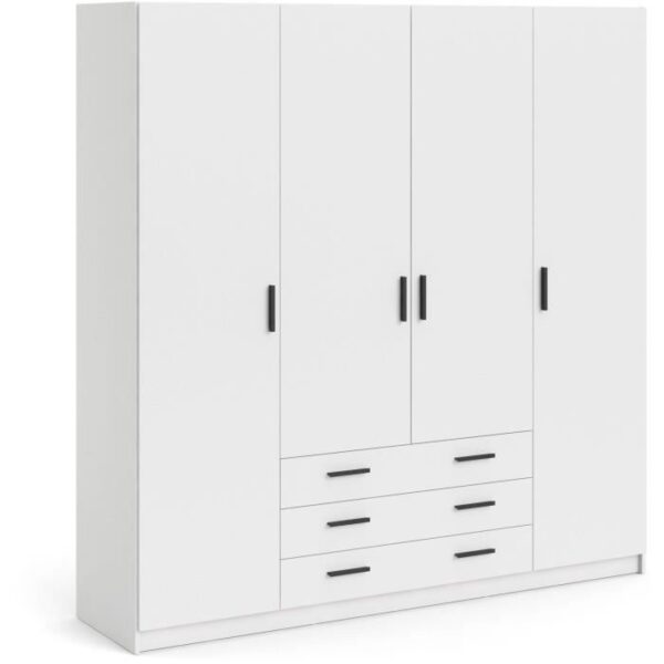 Armoire VEGA - Décor Blanc mat - 4 portes + 3 tiroirs - L 195