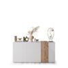 Buffet 3 Portes VENEZIA - Blanc laqué brillant et chene Cadiz - L 181 x P 44 x H 84 cm – Image 3