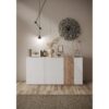 Buffet 3 Portes VENEZIA - Blanc laqué brillant et chene Cadiz - L 181 x P 44 x H 84 cm – Image 4