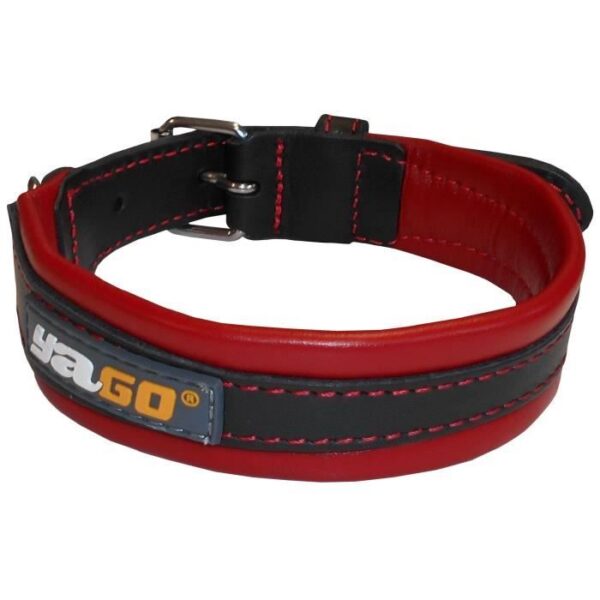 YAGO Collier en Cuir Noir et Rouge Souple et Réglable pour moyen chien