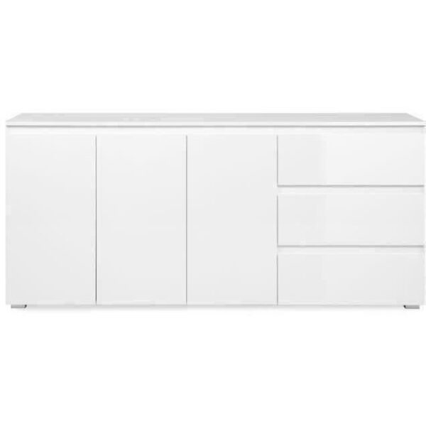 Buffet Capetown - Décor blanc brillant - Panneaux de particules - 3 portes - 3 étageres - 3 tiroirs - 179 x 80,5 x 40 cm