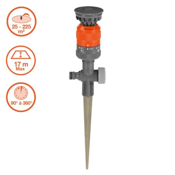 GARDENA Arroseur circulaire Vario Comfort  Surface 225m² max  Portée 8.5m max  Crans arrosage 45-360°  Garantie 5 ans (1949-20)