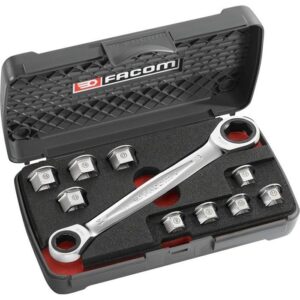 Coffret de Clés Polygonales a Cliquets 11 en 1 FACOM - 464.J1APB (Livrée avec 1 jeu de 9 bagues + 1 Boîtier plastique de rangement)