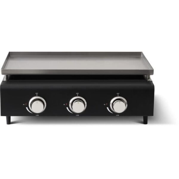 Plancha a gaz - COOKING BOX - CUENCA - 3 feux avec housse - 9 kw - 65 X 50 X 23 cm - Surface cuisson en inox : 62 x 36 cm - Noir