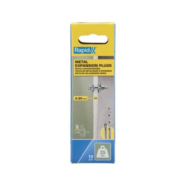 RAPID - Chevilles a Expansion Métal pour Cloison Plâtre 3-20mm | Lot 10 | Charge Max 25 kg | - (5001548)