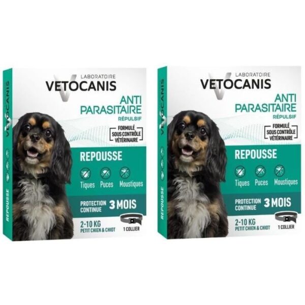 Collier répulsif puces - VETOCANIS - Petit Chien et Chiot 2 a 10 kg - Extraits Naturels Margosa et Lavandin