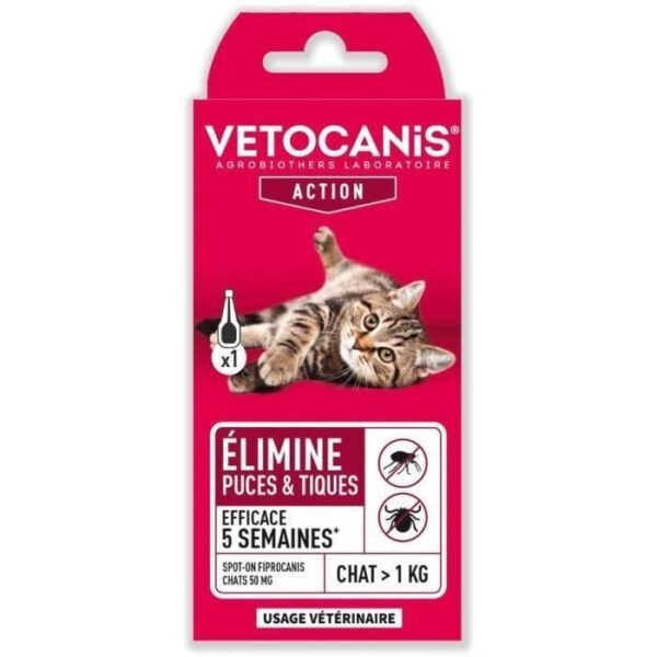 Pipette Spot-on - VETOCANIS - Fripronil pour chats - 50 mg