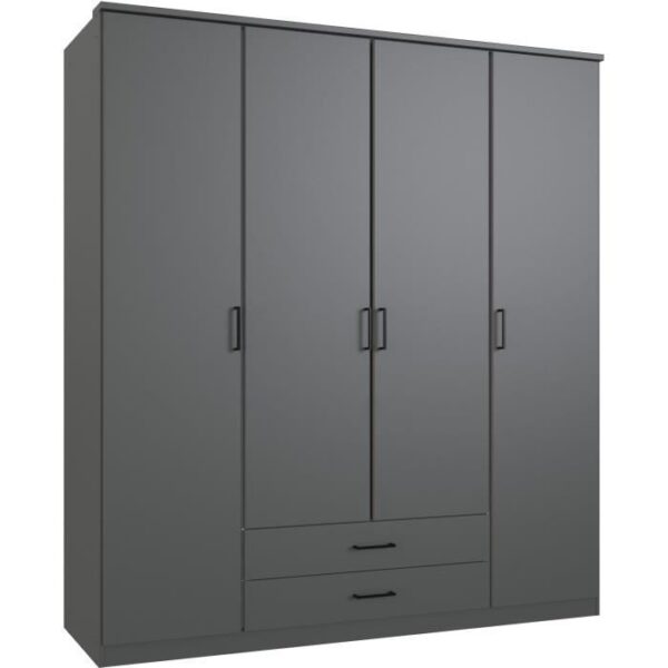 Armoire - Décor Graphite - 4 portes battantes - 2 tiroirs - L180 x P58 x H199 cm - ARTA