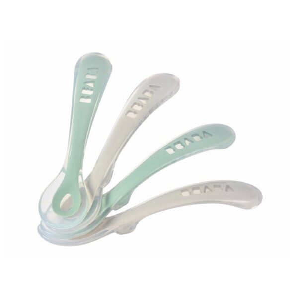 Lot 4 cuilleres 2eme âge silicone Gris velours/Vert sauge