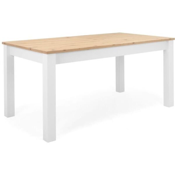 Table a manger extensible BERGEN - Décor chene artisan et blanc - Rallonge 55 cm - Jusqu'a 12 personnes - L 160-215 x P 90 x H 75 cm