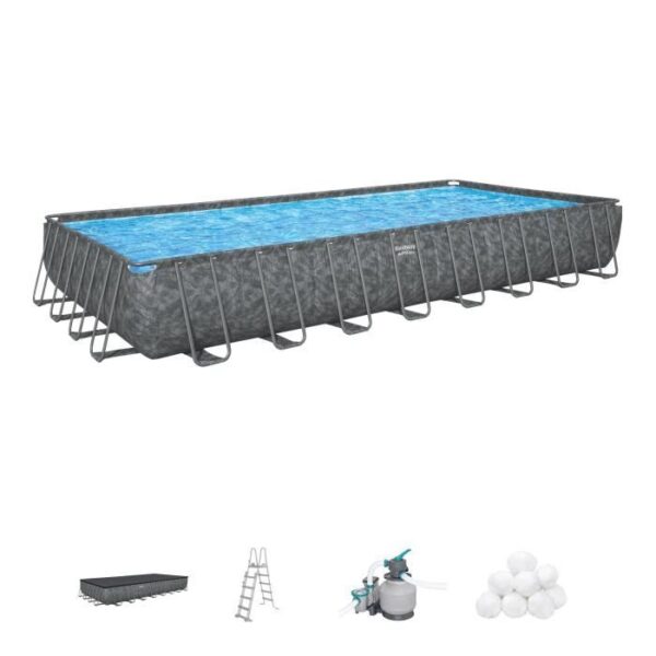 Kit piscine hors sol tubulaire BESTWAY - APX 365 - 956 x 488 x 132 cm - Rectangulaire (Filtre a sable, 500g polysphere, échelle, bâc