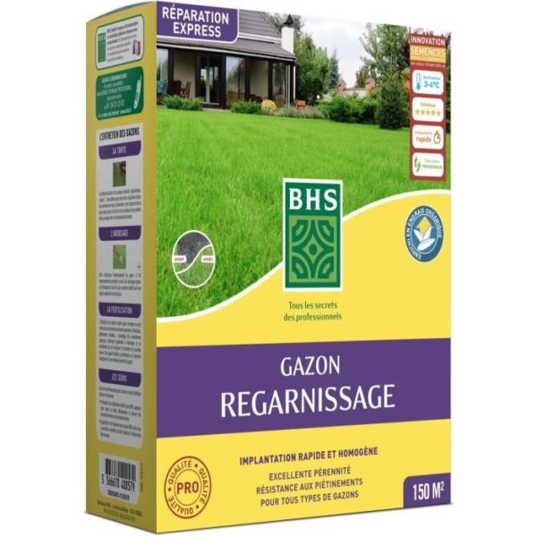 Gazon Regarnissage Terrain Sec - BHS - 3kg | 150 m² | Résistant et durable, avec excellente pérennité et tolérance aux piétinements.