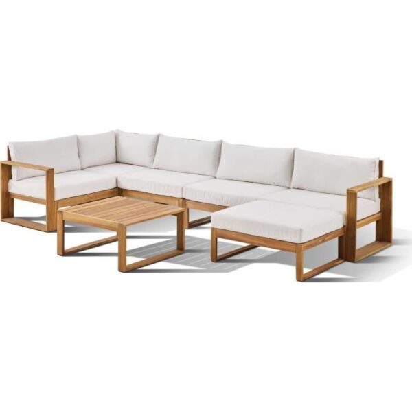Salon de jardin d'angle modulable LEVATA XL - Bois d'acacia FSC - 8 personnes - Blanc cassé + Housse incluse
