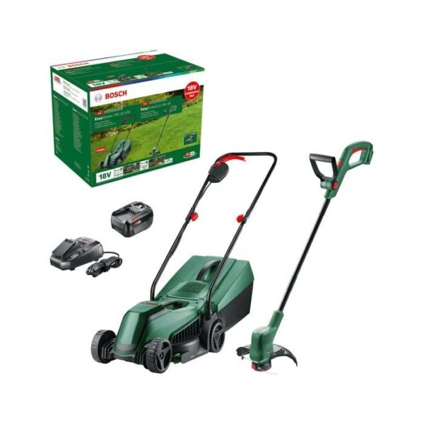 Bosch Pack 18V Tondeuse EasyMower + coupe-bordures EasyGrassCut + x1 Batterie 4,0 Ah et Chargeur