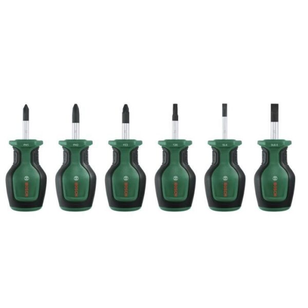 Bosch Set de 6 tournevis courts (pour endroits restreints  PH/PZ/TX/Plat  acier S2  couple élevé  embout magnétique)