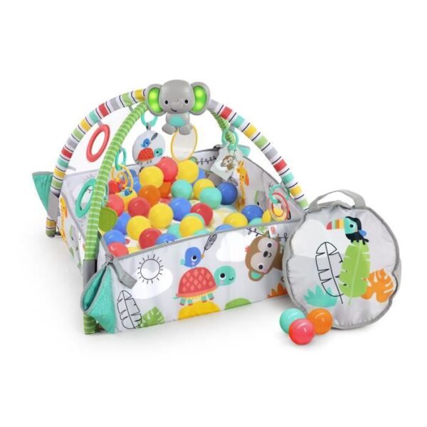 BRIGHT STARTS Tapis d'éveil bébé,  parc a balles, Monde Tropical, 5 modes de jeu - 40 balles - 7 jouets détachables,