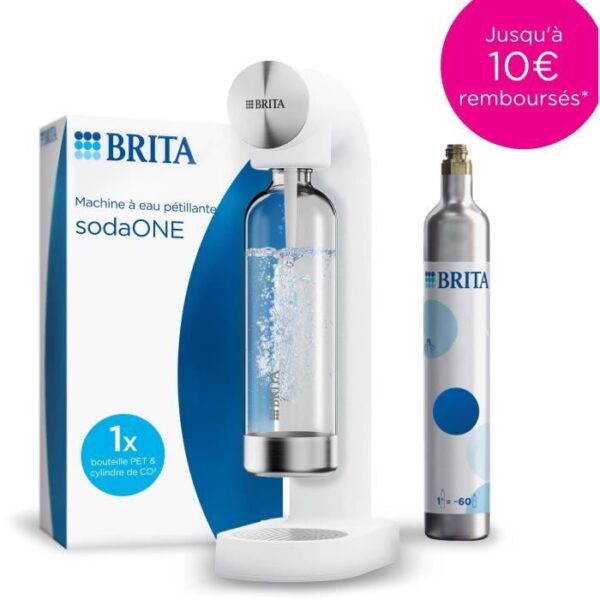 Machine a soda BRITA - SodaONE Blanche - 1 Bouteille 1L et 1 Cylindre de CO2 inclus