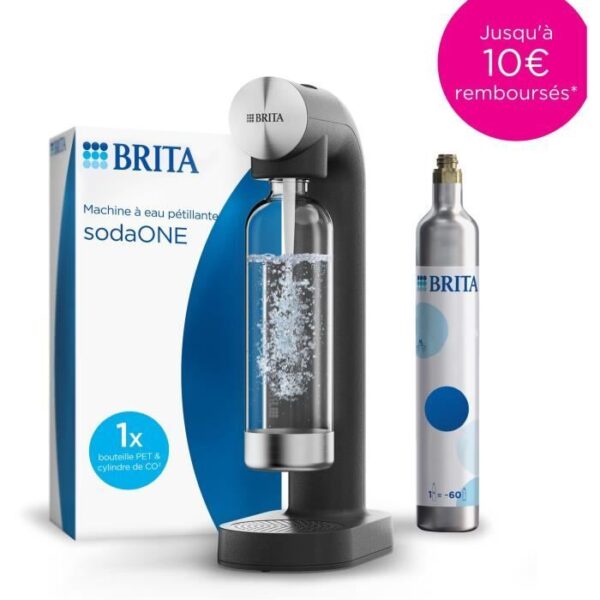 Machine a soda BRITA - SodaONE Noire - 1 Bouteille 1L et 1 Cylindre de CO2 inclus
