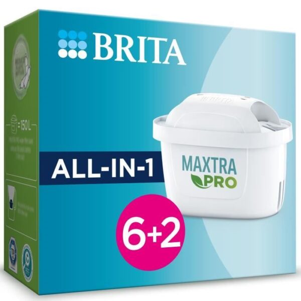 Cartouche BRITA - MAXTRA PRO Pure Performance All-In-1 - Pack 6+2 - Jusqu'a 1200L d'eau filtrée