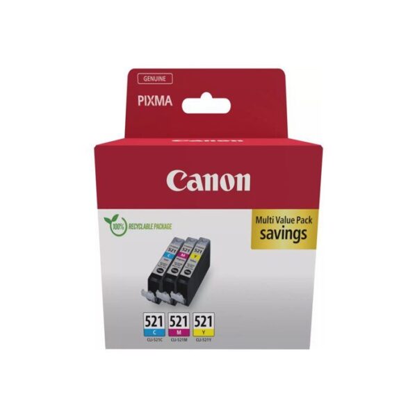 Pack 3 cartouches d'encre CANON CLI-521 C/M/Y - CYAN/MAGENTA/JAUNE