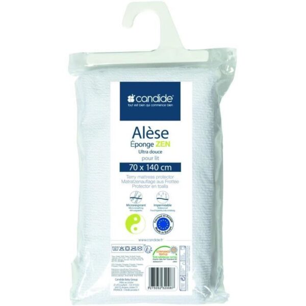 Alese éponge pour lit bébé 70x140 - Candide - Viscose Bamboo - Imperméable - Absorbant - oeko Tex Blanc