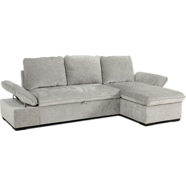 Canapé d'angle réversible - 4 places - CANDY - Tissu Gris clair - Coffre - 297 x 148 x 85 cm - CASAPY