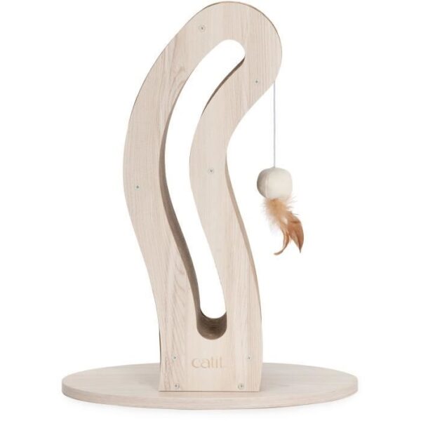 Griffoir pour chat - CATIT - Pixi Queue de chat - Avec balle en tissu et plume - Aspect chene naturel
