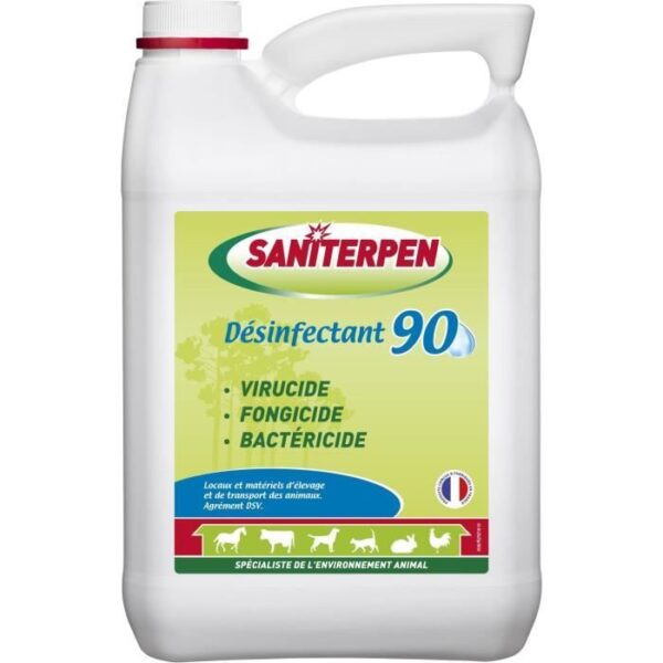 SANITERPEN 90 5L - Désinfectant habitat animal , véhicules, matériels, odeur neutre -