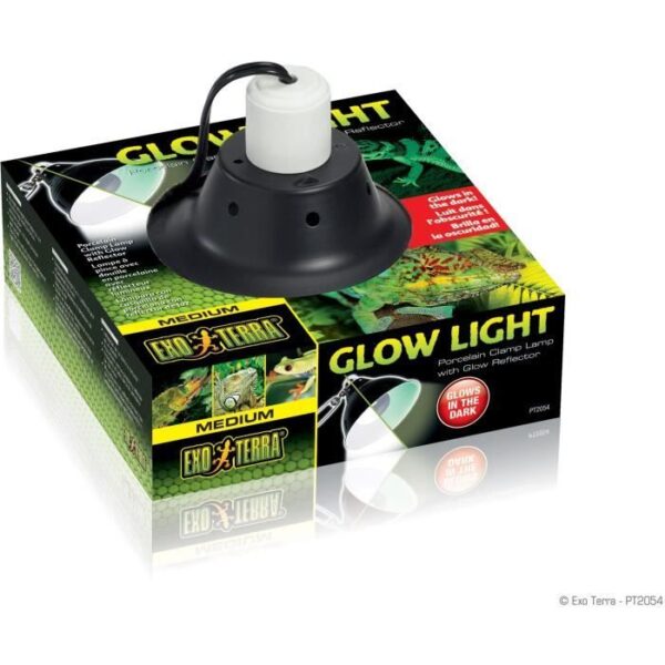 Lampe d'éclairage pour terrarium - EXO TERRA - Glow Light M - Pince avec douille porcelaine - Réflecteur lumineux - Jour/nuit - 21cm