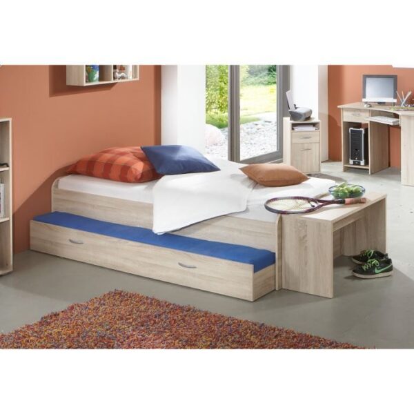 Lit gigogne pour un double couchage - Décor chene - L94,6 x H50,5 x P203 cm - Fabriqué en Allemagne