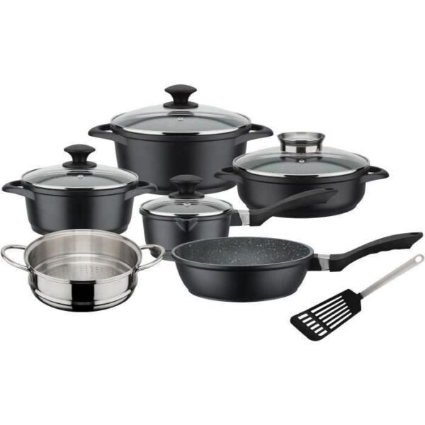 Batterie de cuisine 10 pcs - GSW - GOURMET GRANIT - Fonte d'aluminium - compatible Induction