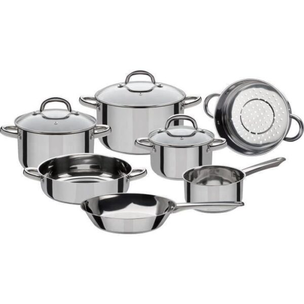Batterie de cuisine 10 pcs - GSW - MONTREAL - compatible Induction - Acier inoxydable 18/10