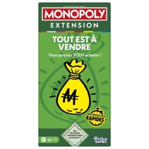 Monopoly Extension Tout est a vendre, rend le jeu Monopoly classique plus amusant et plus rapide, jeux de plateau, 2 a 6 joueurs, 40