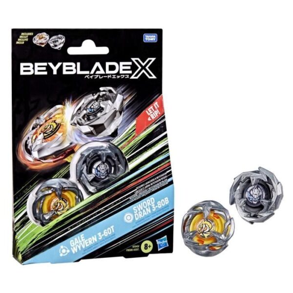 Beyblade X Dual Pack Gale Wyvern 3-60T et Sword Dran 3-80B, 2 toupies de compétition a rotation droite authentiques Takara Tomy, Des