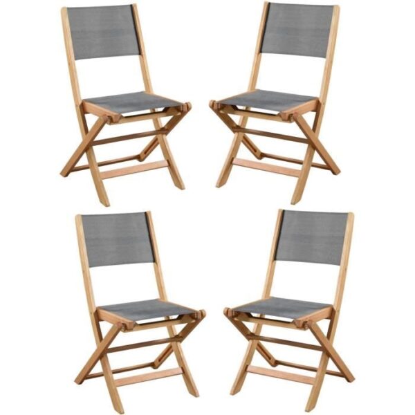 Lot de 4 chaises de jardin en bois d'acacia FSC et assise textilene - 50 x 57 x 90 cm - Gris