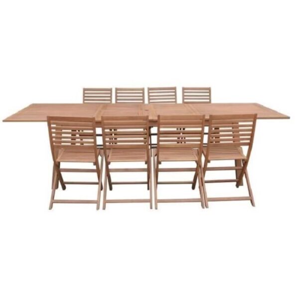 Ensemble repas de jardin  8 a 12 personnes - Table extensible 200/250/300 x 100cm + 8 chaises - Bois Eucalyptus FSC