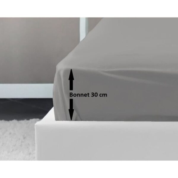 LOVELY HOME Drap Housse 100% coton 180x200x30 cm gris clair