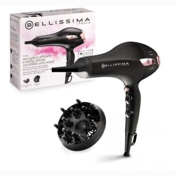 Seche Cheveux - Bellissima - Professionnel Ionique Léger P7 3000 - Concentrateur + Diffuseur - 3 Températures Séchage Rapide - 2100W