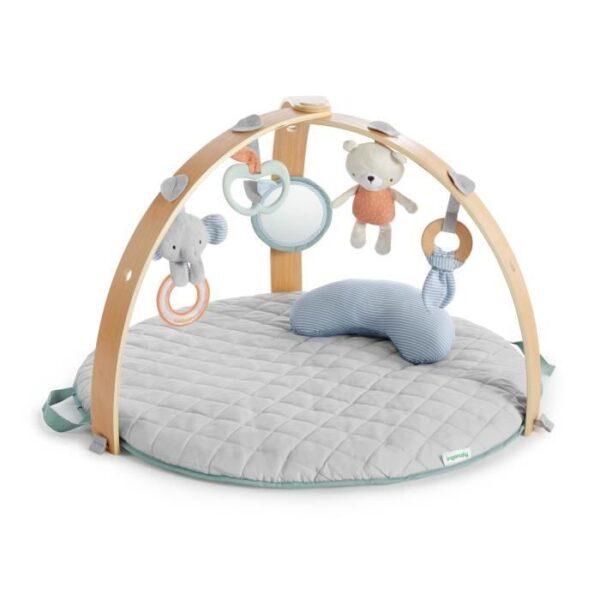 INGENUITY Tapis d'éveil réversible  bébé évolutif - Loamy -  pliable, arche de jeu en bois amovible, 5 jouets, miroir, coussin