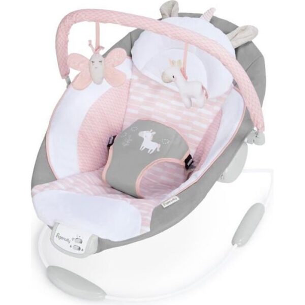 INGENUITY Transat pour bébé - Flora - Arche avec jouets d'éveil amovible, 8 Mélodies, Vibrations apaisantes, Cale tete évolutif