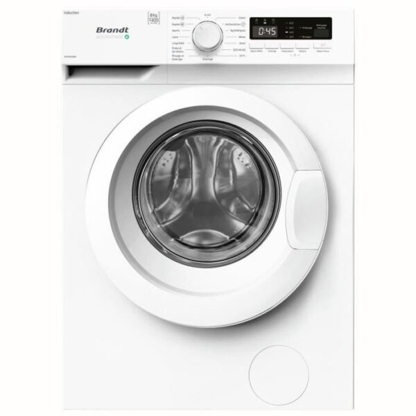 Lave-linge hublot BRANDT WFB383QW - 8 kg - Induction - L60cm -  1400 trs/min - Classe A - Blanc