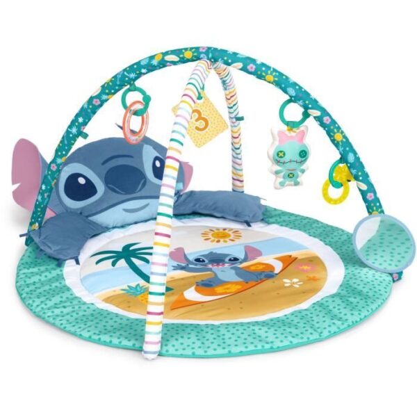 DISNEY BABY - STITCH - Tapis de sol éveil bébé, évolutif, arche avec jouets sensoriels, peluche, miroir, coussin Stitch, hochet