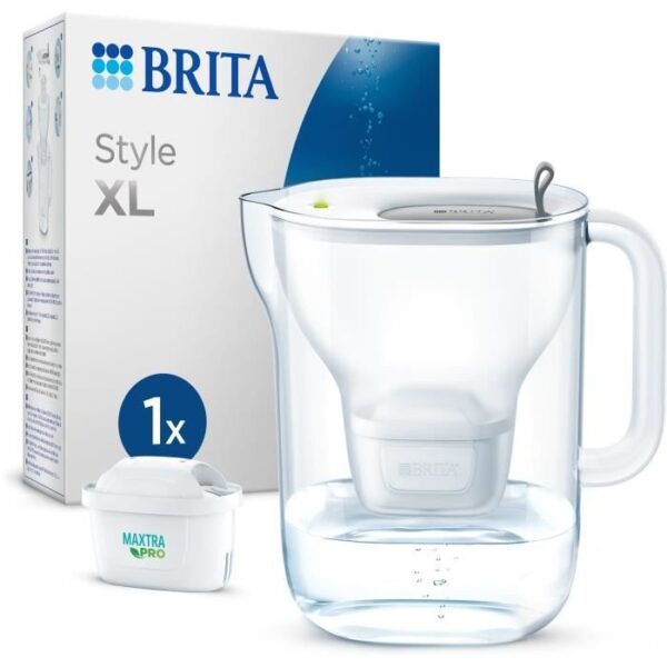 Carafe filtrante BRITA - Style XL Grise - Capacité 3,6L dont 2,3L d'eau filtrée - 1 Cartouche Maxtra Pro All-In-1 incluse