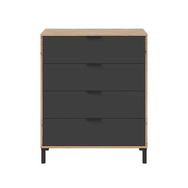 CALICOSY - Commode 4 tiroirs décor chene noueux et gris anthracite - L77,5 cm - Bois clair