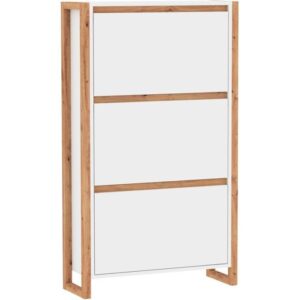 Meuble a chaussures - DENVER 49A - Blanc / Chene - 70 x 25 x 125 cm