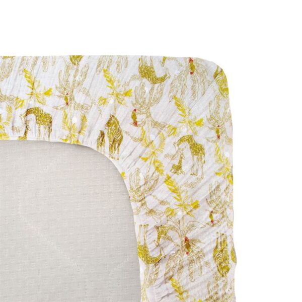 Drap housse Jersey enfant imprimé animaux de la savane Jaune 60x120 cm